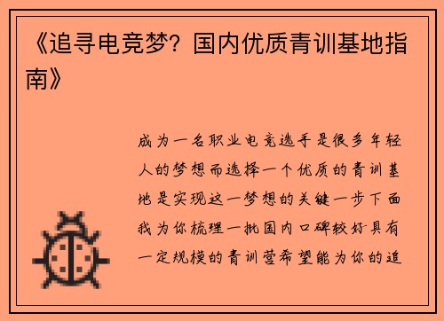 《追寻电竞梦？国内优质青训基地指南》
