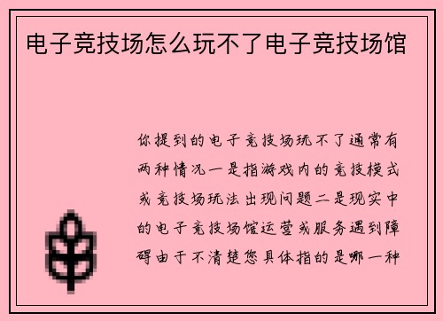 电子竞技场怎么玩不了电子竞技场馆